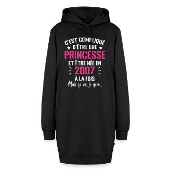 Princesse Née en 2007 - Cadeau D'anniversaire 2007 - Sweat-shirt à capuche long Femme - noir - Devant