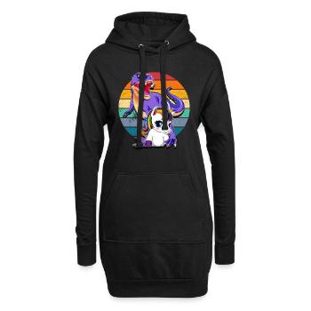 Einhorn und Dinosaurier - Hoodie-Kleid - Schwarz - Vorne