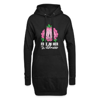 Libre dans sa chemise sauvage Flower Vagin Rose - Sweat-shirt à capuche long Femme - noir - Devant