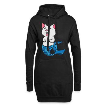 Chat sirène qui rit - Sweat-shirt à capuche long Femme - noir - Devant