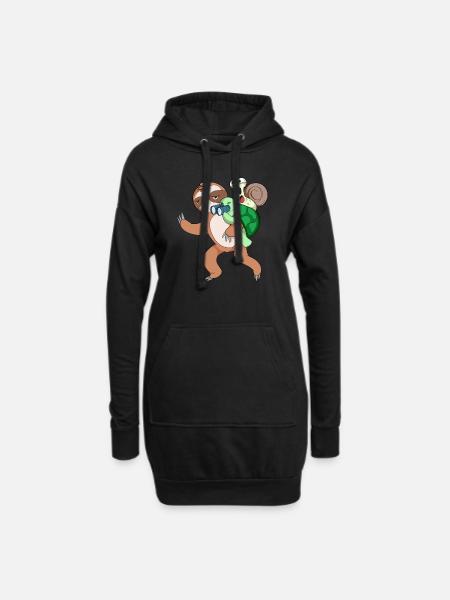 Turtle snail and sloth - Hoodie Dress - black