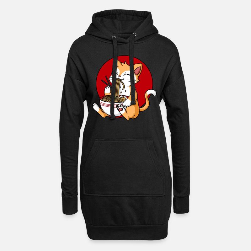 Ramen Katze - Hoodie-Kleid - Schwarz