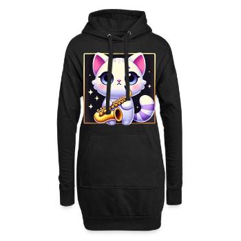Conception de dessin animé de chat de saxophone mignon - Sweat-shirt à capuche long Femme - noir - Devant