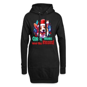 Pembroke Welsh Corgi en bonnet de Père Noël rouge - Sweat-shirt à capuche long Femme - noir - Devant