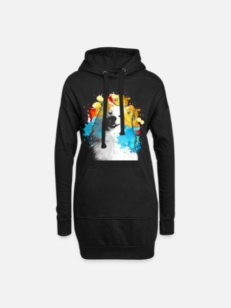 Samojede Wasserfarben Bunt - Hoodie-Kleid - Schwarz