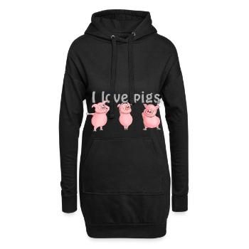Schwein "I love pigs" - Hoodie-Kleid - Schwarz - Vorne