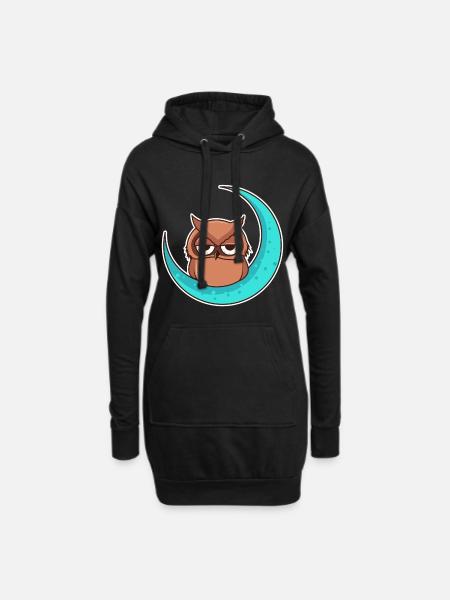 Kauz im Mond - Hoodie-Kleid - Schwarz