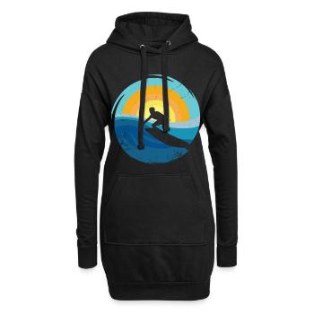 Surfer - Surfboard - Hoodie-Kleid - Schwarz - Vorne
