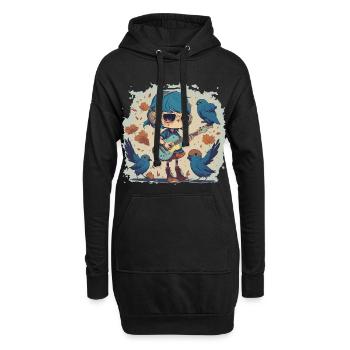 Fille avec guitare en automne - Sweat-shirt à capuche long Femme - noir - Devant