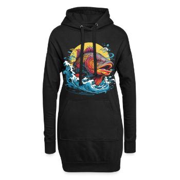 Illustration de pêche - Sweat-shirt à capuche long Femme - noir - Devant