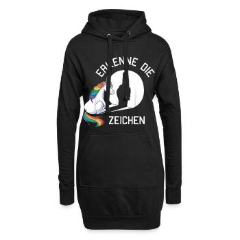 erkenne die Zeischen lustiges Einhorn - Hoodie-Kleid - Schwarz - Vorne