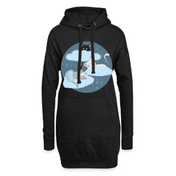 Kawaii Trois Chats Nuage Chemise de nuage - Sweat-shirt à capuche long Femme - noir - Devant