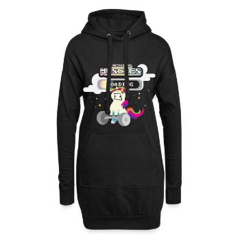 Fitness Einhorn Regenbogen - Hoodie-Kleid - Schwarz - Vorne