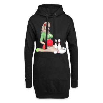 Kegeln, Bowlen, Pins - Hoodie-Kleid - Schwarz - Vorne