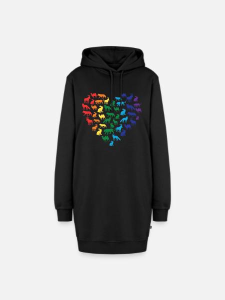 Tierliebe - Regenbogen Herz - Hoodie-Kleid - Schwarz