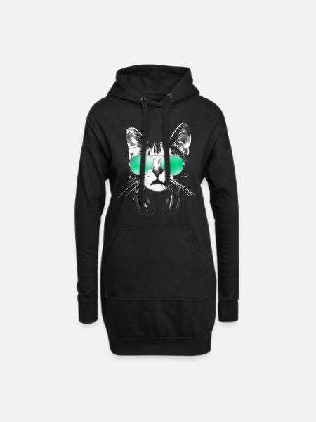 Cool DJ Cat - Hoodie Dress - black