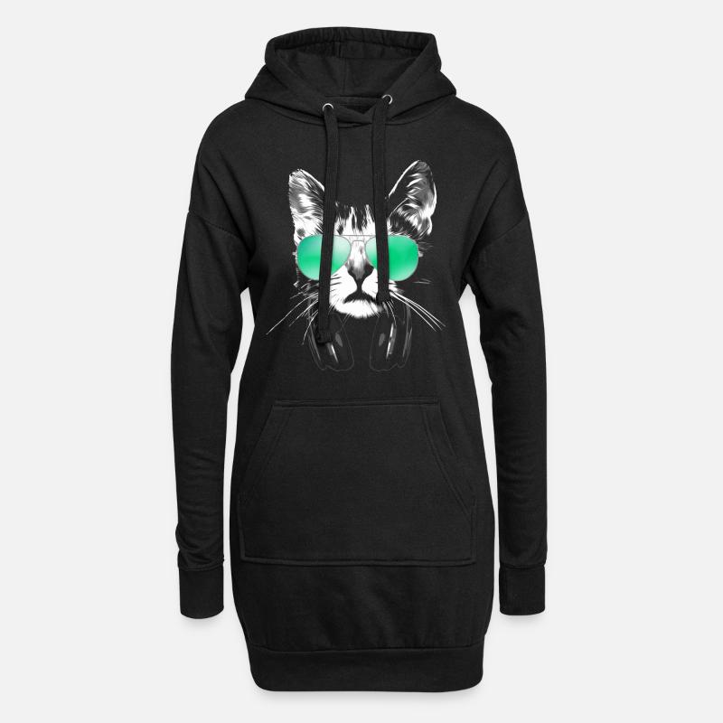 Kühles DJ Cat - Hoodie-Kleid - Schwarz