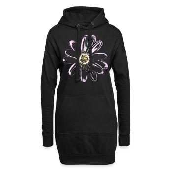 Blume Malve (Hohl) - BLÜTE Floral - Hoodie-Kleid - Schwarz - Vorne