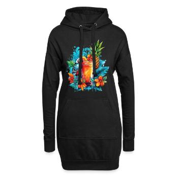 Sommer Cocktail Ananas Ara Papagei Blumen Urlaub - Hoodie-Kleid - Schwarz - Vorne