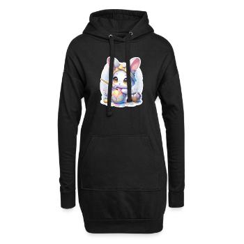 Lapin Chibi doux avec bandeau de cheveux et œufs de Pâques - Sweat-shirt à capuche long Femme - noir - Devant