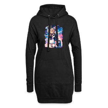 Mère hôtesse de l’air avec sa fille - Sweat-shirt à capuche long Femme - noir - Devant