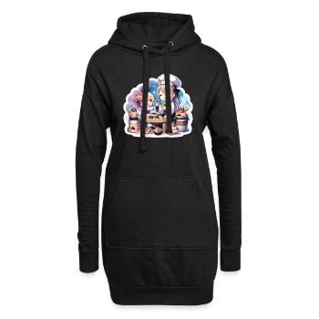 Mère et fille dégustant de délicieuses friandises - Sweat-shirt à capuche long Femme - noir - Devant