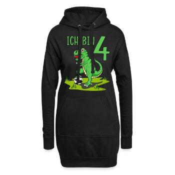 Dinosaurier Rex Fußball 4 Geburtstag - Hoodie-Kleid - Schwarz - Vorne