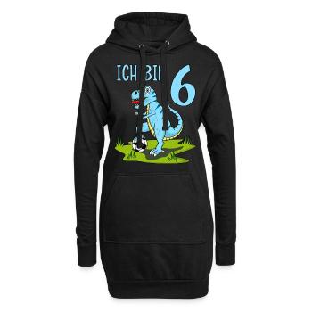 Dinosaure Rex Football 6 Anniversaire Bleu - Sweat-shirt à capuche long Femme - noir - Devant