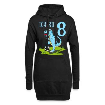 Dinosaurier Rex Fußball 8 Geburtstag Blau - Hoodie-Kleid - Schwarz - Vorne