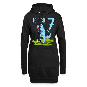 Dinosaurier Rex Fußball 7 Geburtstag Blau - Hoodie-Kleid - Schwarz - Vorne