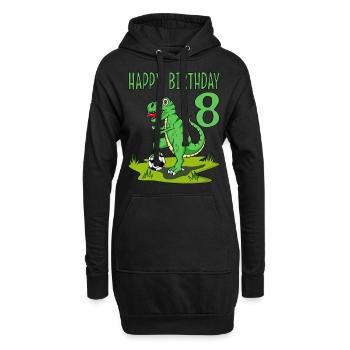 Dinosaurier Rex Fußball 8 Happy Birthday Grün - Hoodie-Kleid - Schwarz - Vorne