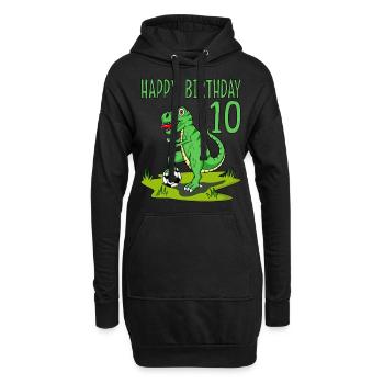 Dinosaurier Rex Fußball 10 Happy Birthday Grün - Hoodie-Kleid - Schwarz - Vorne