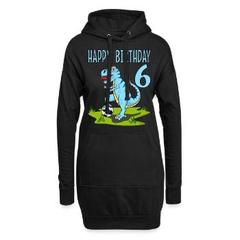 Dinosaurier Rex Fußball 6 Happy Birthday Blau - Hoodie-Kleid - Schwarz - Vorne