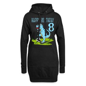 Dinosaurier Rex Fußball 8 Happy Birthday Blau - Hoodie-Kleid - Schwarz - Vorne