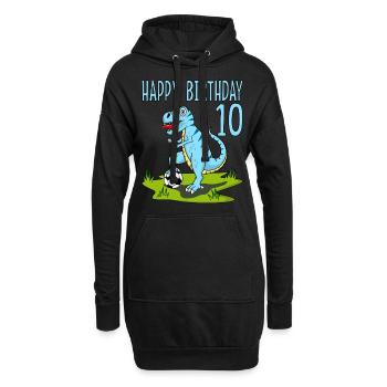 Dinosaurier Rex Fußball 10 Happy Birthday Blau - Hoodie-Kleid - Schwarz - Vorne