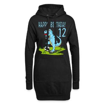 Dinosaurier Rex Fußball 12 Happy Birthday Blau - Hoodie-Kleid - Schwarz - Vorne