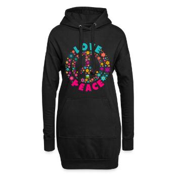 Chemise Hippi Love Peace Motif Hippie Flower Power - Sweat-shirt à capuche long Femme - noir - Devant