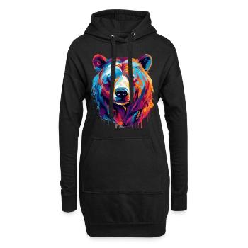 Bunter Bär Farbkleckse Farbspritzer - Hoodie-Kleid - Schwarz - Vorne
