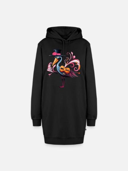 Ausgefallener Flamingo - Hoodie-Kleid - Schwarz