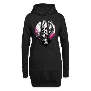Cat-Girl Skull // Totenkopf Katzenfrau FS0042 - Hoodie-Kleid - Schwarz - Vorne