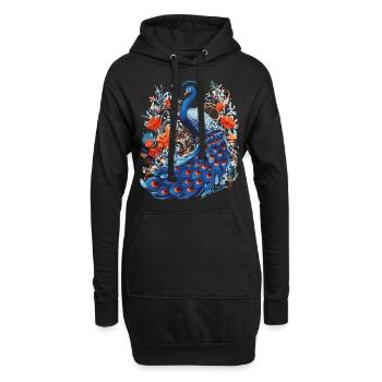 Bunter Pfau - Volkskunst - Hoodie-Kleid - Schwarz - Vorne