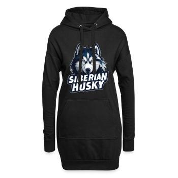 Siberian Husky Kopf Illustration - Hoodie-Kleid - Schwarz - Vorne