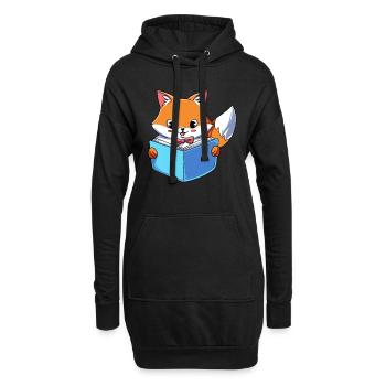 Fuchs liest Buch - Hoodie-Kleid - Schwarz - Vorne