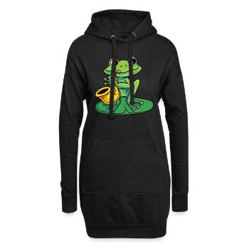 Frosch spielt Saxophon - Hoodie-Kleid - Schwarz - Vorne