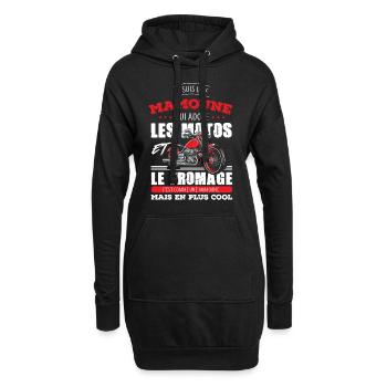 mamoune motarde adore les motos fromage maman - Sweat-shirt à capuche long Femme - noir - Devant
