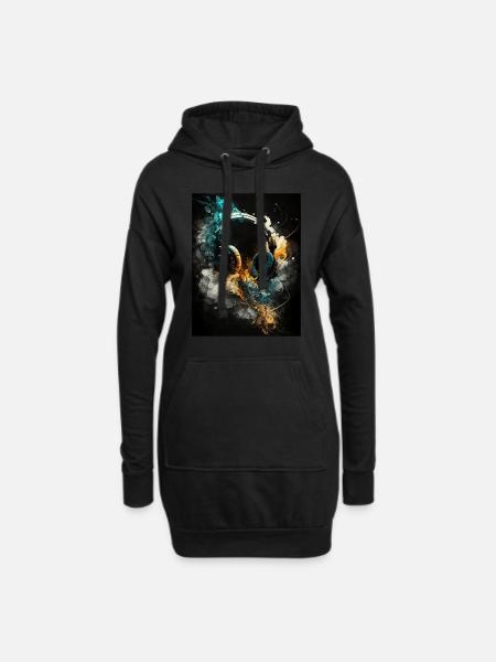 Abstrakte Kopfhörer - Hoodie-Kleid - Schwarz
