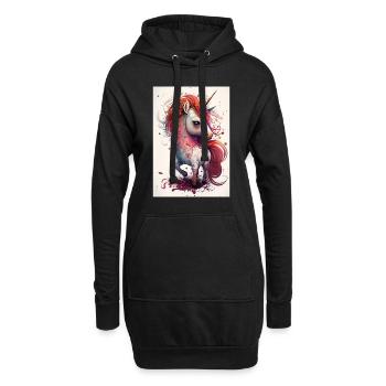 Entzückendes Einhorn mit langen roten Haaren - Hoodie-Kleid - Schwarz - Vorne
