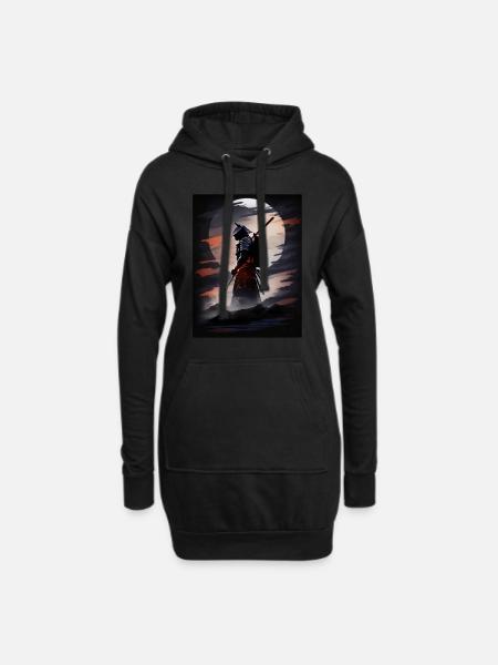 Japanischer Samurai-Krieger bei Nacht - Hoodie-Kleid - Schwarz