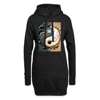 Yin und Yang Symbol am Strand - Hoodie-Kleid - Schwarz - Vorne