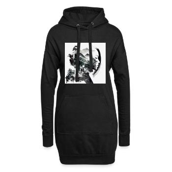 Doppelbelichtung Asiatische Frau und Waldlandschaft - Hoodie-Kleid - Schwarz - Vorne